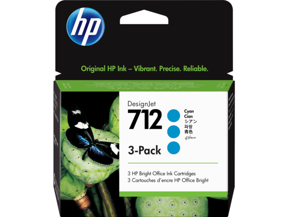 Ink Supplies, HP 712 Cyan DesignJet Ink Cartridge 3-Pack, 3ED77A