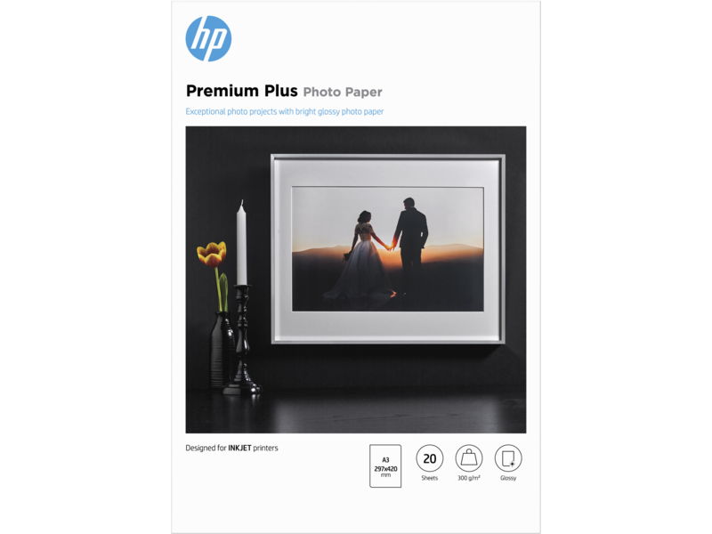 Papier photo HP Premium Plus, brillant, 300 g/m2, A3 (297 x 420 mm), 20  feuilles