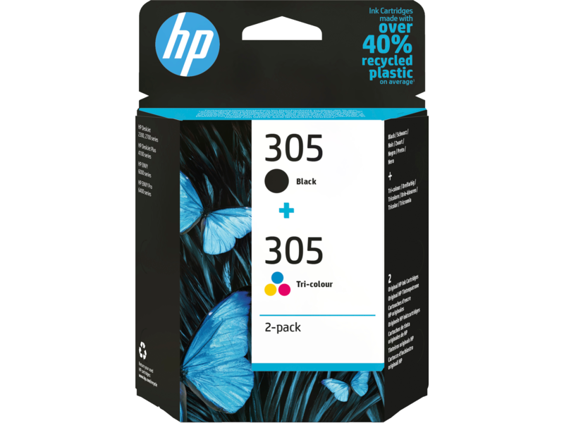 HP 305 Tri-color/Black Ink Crtg Cmbo 2-Pack, 6ZD17-80001, 6ZD17AE