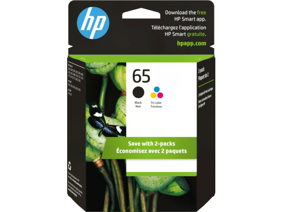 HP 65 2-pack Black/Tri-color Original Ink Cartridges, T0A36AN#140