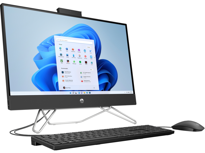 21C2 - HP 24 inch All-in-One Desktop PC JetBlack NT HDcam Win11 CheddarV2GoudaKBM CoreSet FrontRight
