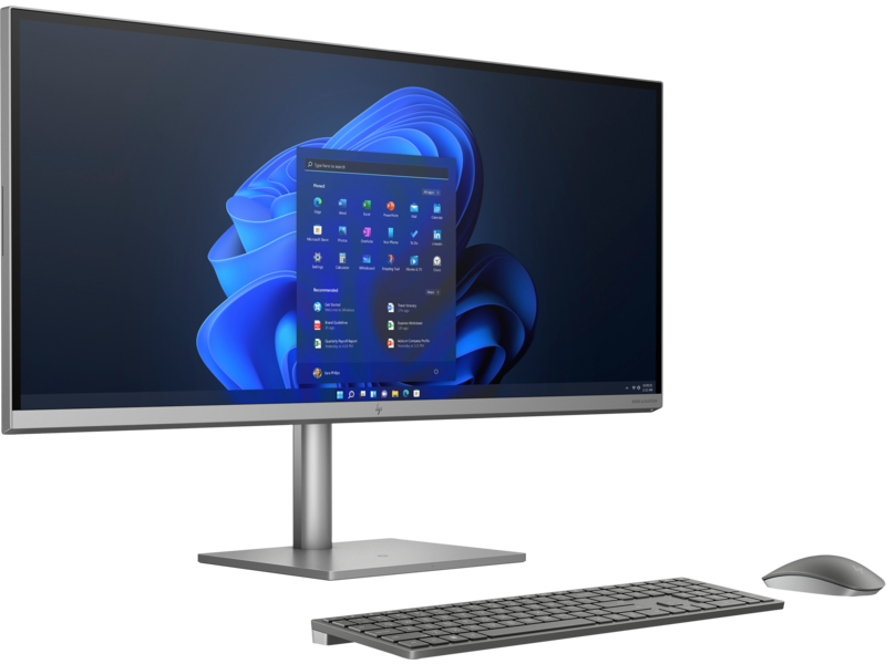 21C2 HP ENVY 34 inch All-in-One Desktop PC TurboSilver Blue2NeoKBM Win11 CoreSet FrontRight CamUp