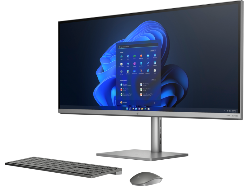 21C2 HP ENVY 34 inch All-in-One Desktop PC TurboSilver Blue2NeoKBM Win11 CoreSet FrontLeft