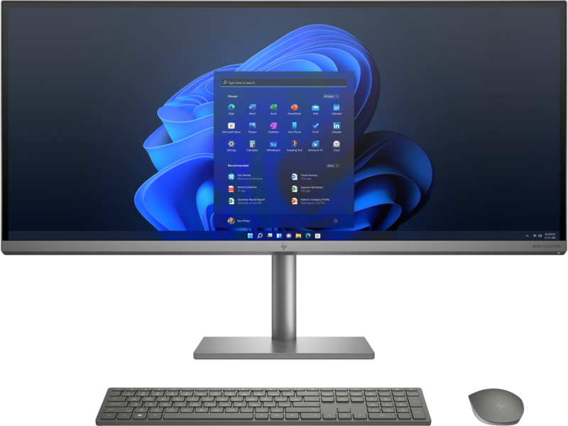 21C2 HP ENVY 34 inch All-in-One Desktop PC TurboSilver Blue2NeoKBM Win11 CoreSet Front
