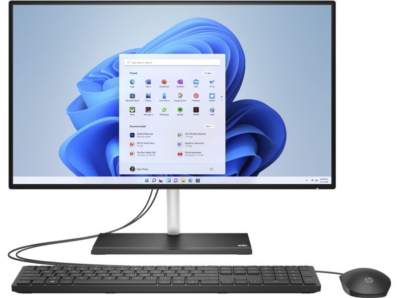22C1 HP 24 inch All-in-One Desktop PC JetBlack NT HDcam Win11 CoreSet Front Facing