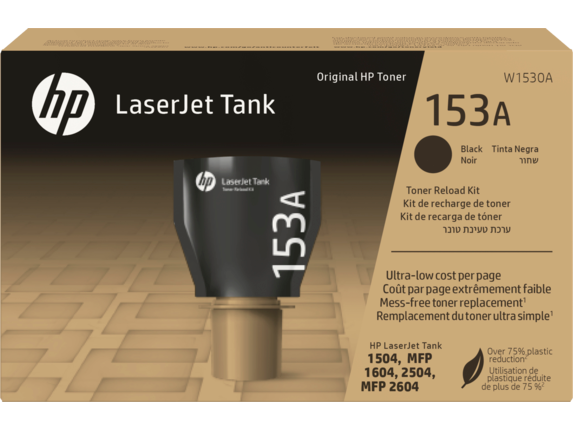HP Laser Toner Cartridges and Kits, HP 153A Black Original LaserJet Tank Toner Reload Kit, W1530A
