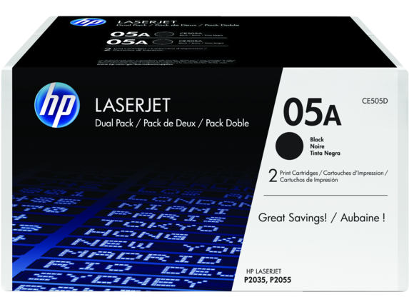 HP Laser Toner Cartridges and Kits, HP 05A 2-pack Black Original LaserJet Toner Cartridges, CE505D
