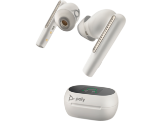 Poly Voyager Free 60+ UC White Sand Earbuds, BT700 USB A adapter, Touchscreen Charge Case