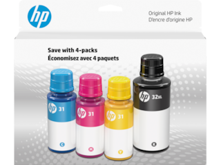HP 31 Color and 32XL Black Original Ink Bottle 4-pack, 7E6X7AN