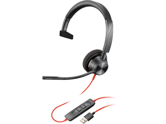 Audio, Poly Blackwire 3310 Microsoft Teams Certified Headset +USB-C/A Adapter TAA