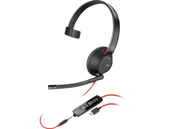 Audio, Poly Blackwire 5210 Monaural USB-C Headset +3.5mm Plug +USB-C/A Adapter