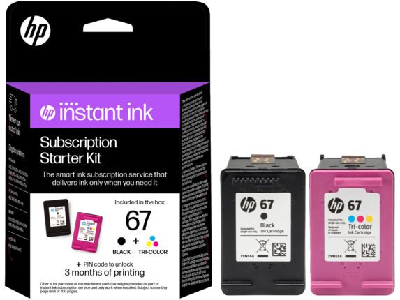 Ink Supplies, HP Instant Ink 67 Black and 67 Tri-color Subscription Starter Kit