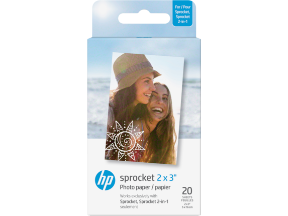 HP Photo Papers, HP Sprocket Photo Paper, 2 x 3 in. (5 x 7.6. cm), 20 sheets