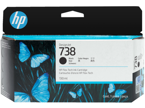 Ink Supplies, HP 738 130-ml Black DesignJet Ink Cartridge, 498N4A