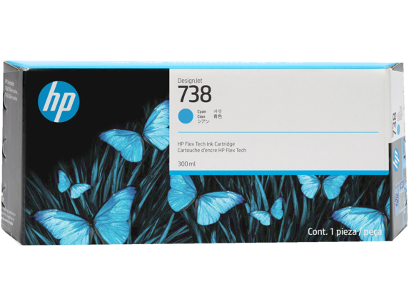 Ink Supplies, HP 738 300-ml Cyan DesignJet Ink Cartridge, 676M6A