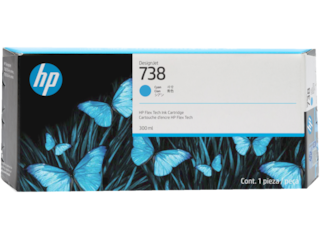 HP 738 300-ml Cyan DesignJet Ink Cartridge, 676M6A