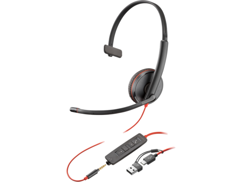 HP 8X227A6 Poly Blackwire 3215 monaurális USB-C headset + 3,5 mm-es csatlakozó + USB-C–USB-A-adapter (csomagban)