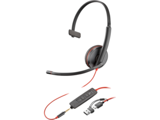 Poly Blackwire 3215 Monaural USB-C Headset +3.5mm Plug +USB-C/A Adapter
