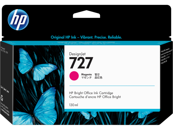 Ink Supplies, HP 727 130-ml Magenta DesignJet Ink Cartridge, B3P20A