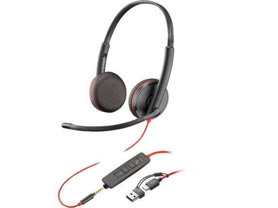 Poly Blackwire 3225 Stereo USB-C Headset +3.5mm Plug +USB-C/A Adapter|8X229AA|HP Poly