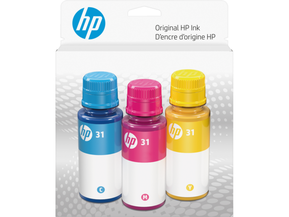 HP 31 Color Original Ink Bottle Combo 3-Pack, 9C228AN