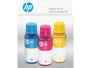 HP 31 Color Original Ink Bottle Combo 3-Pack, 9C228AN