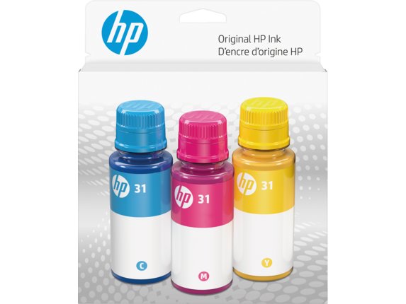 Ink Supplies, HP 31 Color Original Ink Bottle Combo 3-Pack, 9C228AN