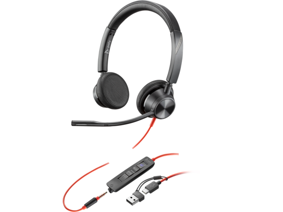 Audio, Poly Blackwire 3325 Stereo Microsoft Teams Certified USB-C Headset +3.5mm Plug +USB-C/A Adapter