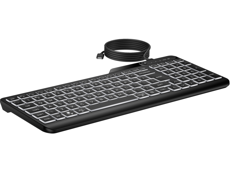 HP 405 Backlit Wired Keyboard Jet Black CoreSet WhiteBG FrontRight - UK