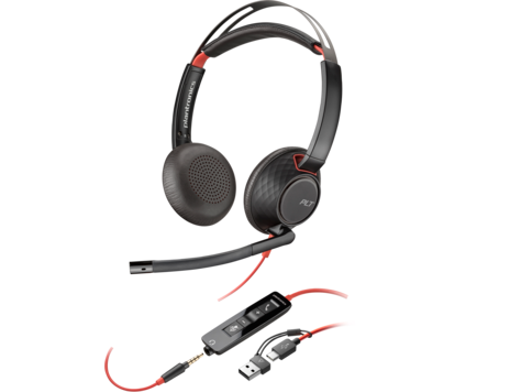HP 93S88AA Poly Blackwire 5220 sztereó USB-C headset + 3,5 mm-es csatlakozó + USB-C–USB-A-adapter