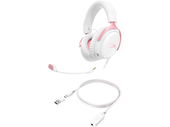 HyperX Cloud III - White/Pink + HyperX Pulsefire Haste - White/Pink