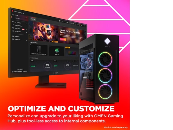 Series 11 of 13 HP Home Desktop PCs, OMEN 45L Gaming Desktop GT22-1455xt, Windows 11 Home, Intel® Core™ i9, 16GB RAM, NVIDIA® GeForce RTX™ 4090
