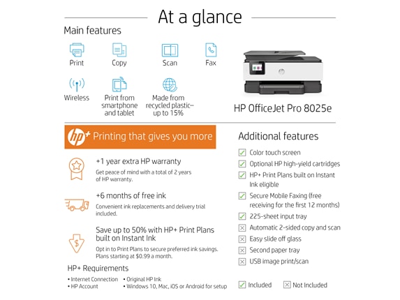 Series 7 of 13 Business Ink Printers, HP OfficeJet Pro 8025e All-in-One Printer w/ bonus 6 months Instant Ink through HP+
