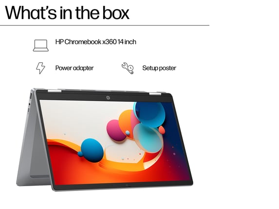Series 16 of 18 HP Home Laptop PCs, HP Chromebook PLUS laptop x360 14b-cd0010nr, 14", touch screen, Intel® Core™ i3, 8GB RAM, 128GB UFS, FHD