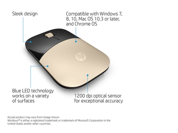 Mouse Z3700 Wireless Gold HP® (X7Q43AA#ABL)