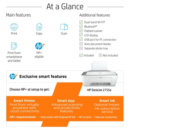 Series 7 of 11 Inkjet All-in-One Printers, HP Deskjet 2755e All-in-One Printer w/ bonus 3 months Instant Ink through HP+