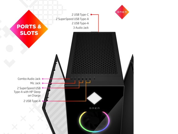 Series 6 of 13 HP Home Desktop PCs, OMEN 45L Gaming Desktop GT22-1455xt, Windows 11 Home, Intel® Core™ i9, 16GB RAM, NVIDIA® GeForce RTX™ 4090