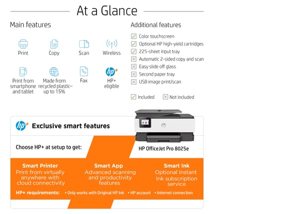 Series 8 of 13 Business Ink Printers, HP OfficeJet Pro 8025e All-in-One Printer w/ bonus 6 months Instant Ink through HP+