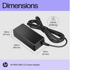 HP® 45W USB-C LC Power Adapter (1MZ01AA#ABA)