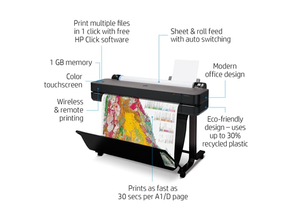 HP DesignJet T630 Large Format Wireless Plotter Printer - 36