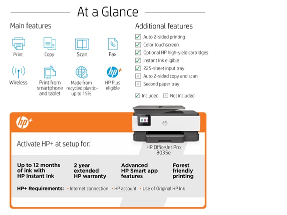 Series 8 of 10 Business Ink Printers, HP OfficeJet 8035e Pro All-in-One Certified Refurbished Printer w/ bonus 12 months Instant Ink through HP+