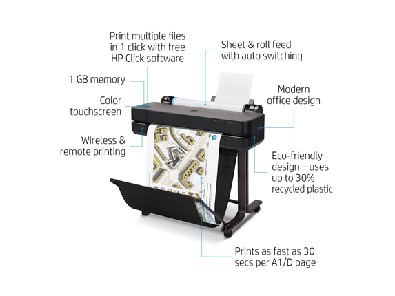 Series 10 of 14 HP DesignJet Large Format Printers, HP DesignJet T630 Large Format Wireless Plotter Printer - 24", with Mobile Printing (5HB09A)