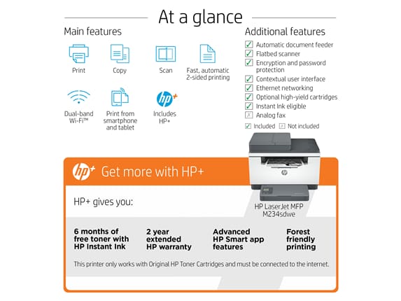 HP LaserJet MFP M234sdwe Printer through w/ Instant 6 HP+ months Ink bonus toner