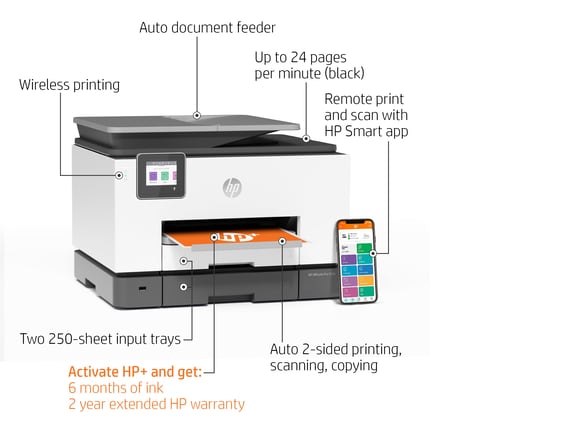 Series 13 of 14 Business Ink Printers, HP OfficeJet Pro 9025e All-in-One Printer w/ bonus 6 months Instant Ink through HP+