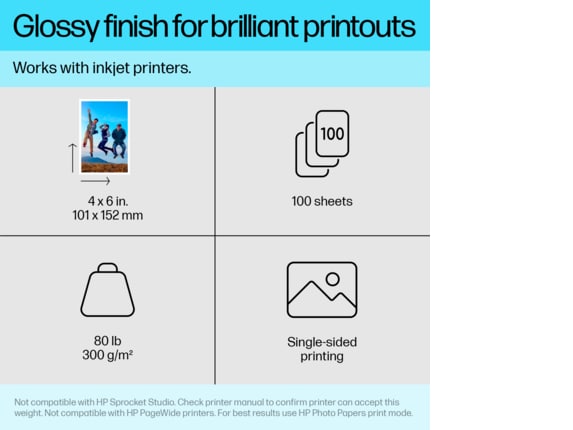 Series 8 of 12 HP Photo Papers, HP Premium Plus Photo Paper, Glossy, 80 lb, 4 x 6 in. (101 x 152 mm), 100 sheets CR668A
