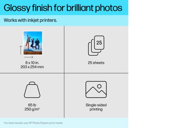 Series 6 of 12 HP Photo Papers, HP Advanced Photo Paper Glossy 65 lb 8 x 10 in. (203 x 254 mm) 25 sheets