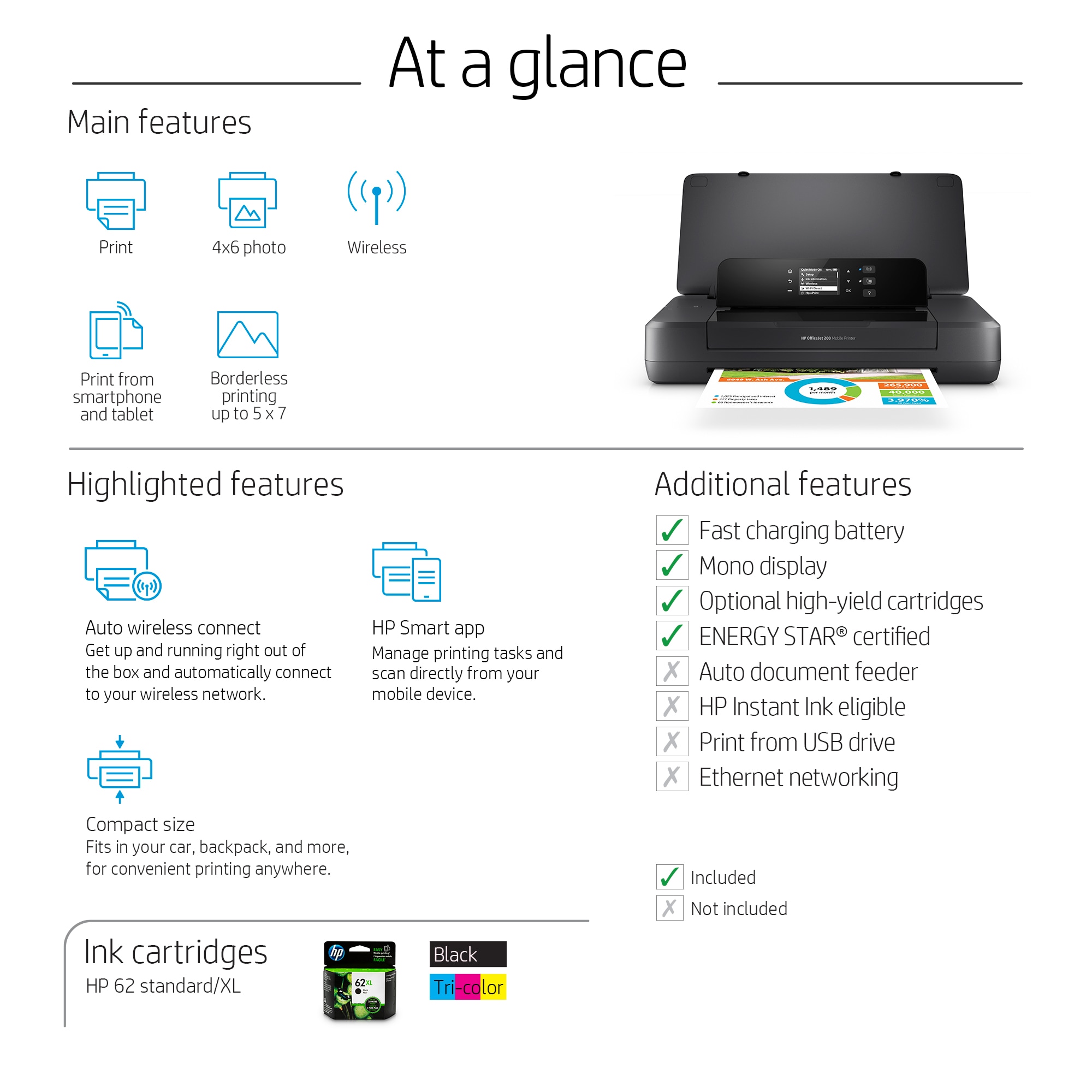 HP OfficeJet 200 Mobile Printer | HP ePrint | Wireless Direct Printing | CZ993A - Picture 8 of 10