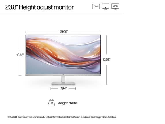 Series 7 of 11 HP Home Monitors, HP Series 5 23.8 inch FHD Height Adjust Monitor  - 524sh