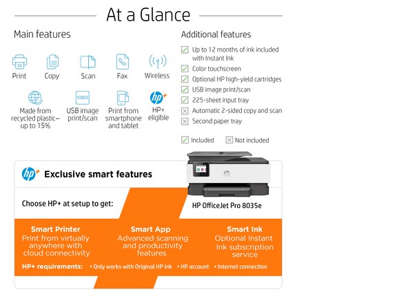 HP OfficeJet Pro 8035e Wireless Color All-in-One Printer (Basalt) with up  to 12 months Instant Ink with HP+ (1L0H6A)