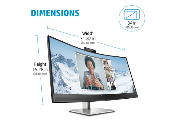 HP E34m G4 34 Class Webcam WQHD Curved Screen LCD Monitor - 21:9 - Black -  40Z26AA#ABA - Computer Monitors 